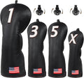 Golf Head Covers, American Flag Patriotism Golf Club Cover for Woods and Driver, Fairway, Hybrid - Premium Leather Golf Club Head Covers with Interchangeable Tags