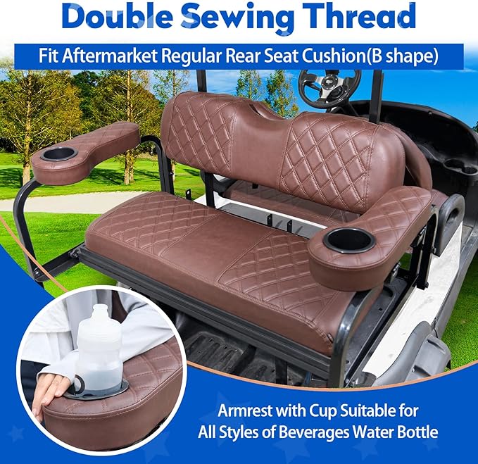 NOKINS Golf Cart Seat Covers for YAMAHA/G29/Drive2, Vinyl Front&Rear Seat Cover with Flip-Up Armrests kit, with Cup Holder, for 1" Square Tube (Brown&Brown 8438)