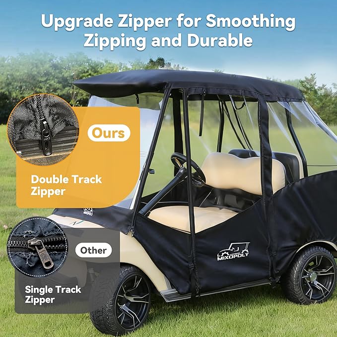 Golf Cart Enclosure Rain Cover 2&4Passenger, EZGO TXT RXV/Club Car Ds&Precedent and Yamaha, 600D Rain Cover Waterproof Windproof Snowproof and All-Weather Protection