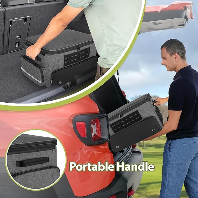 Golf Trunk Organizer Storage with Separate Compartment for 2 Pair Shoes Up to US Mens 16, Golf Car Locker Organizer for Balls, Tees, Clothes, Gloves, Accessories, Grey