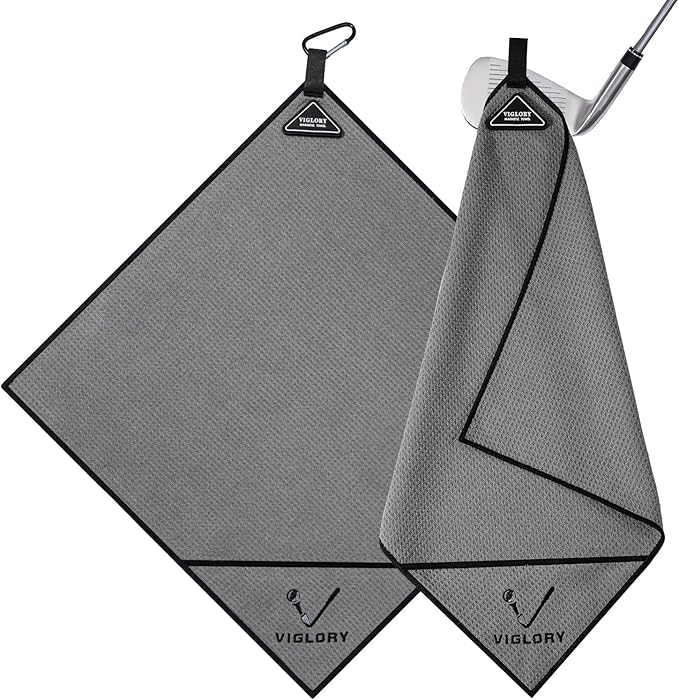 Magnetic Golf Towel for Bag 18" x 18" with Clip Exclusive Cleaning Pocket Microfiber Waffle Ultra Absorbent Club Ball Cleaner Essential Golf Accessories and Gifts for Men Women(Grey 1 Pack)