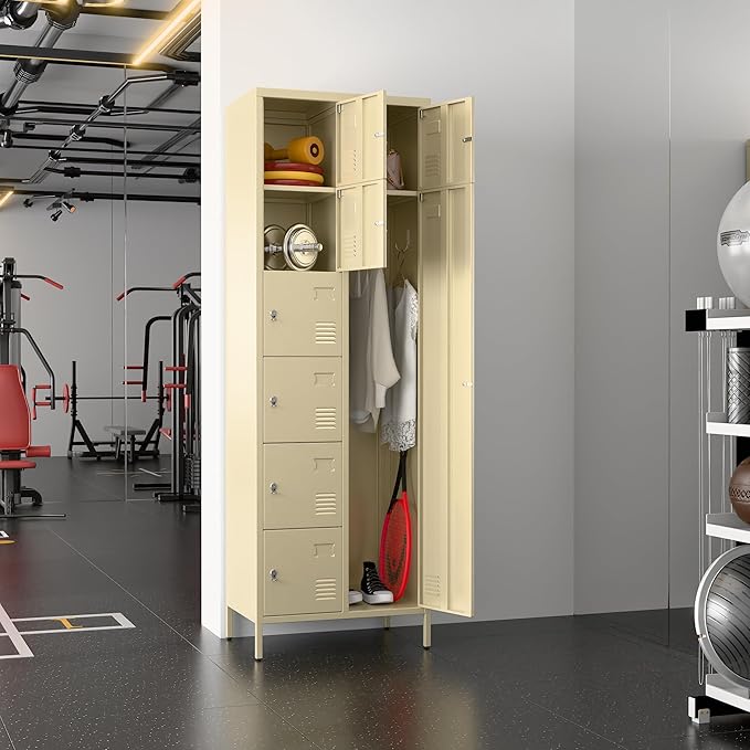 METAN Metal Locker for School Office Gym Bedroom, 8 Doors Steel Storage Locker Cabinet for Employees, Industrial Storage Locker, Assembly Required (Camel)