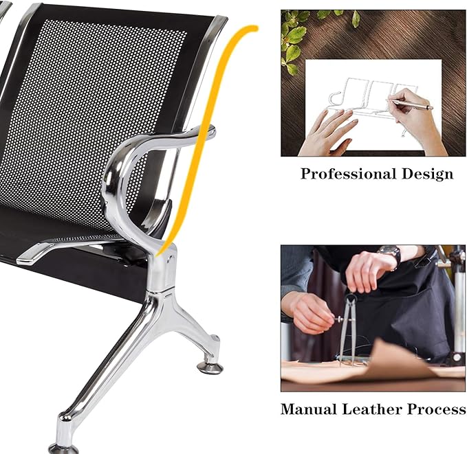 Kinfant Waiting Room Chair Bench - Guest Reception Chairs for Airport Hospital Bank Salon Barber Hall Room Conference (3-seat, Black-Mesh)