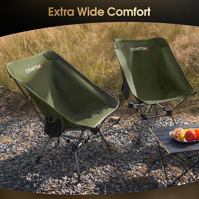 Portable Camping Chair Plus, Larger & Roomier, Compact and Lightweight, Folding Chair for Backpacking & Hiking, 330Lbs Capacity, Green