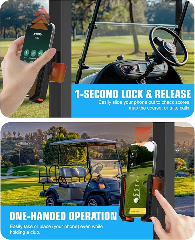 XEEP 2025 Magnetic Golf Cart Phone Holder 8pcs N52 Magnets, 360° Rotation, One-Touch Lock, Golf Phone Holder for Ezgo Club Car Yamaha, Golf Cart Cell Phone Holder for All 4.5-7" Smartphones
