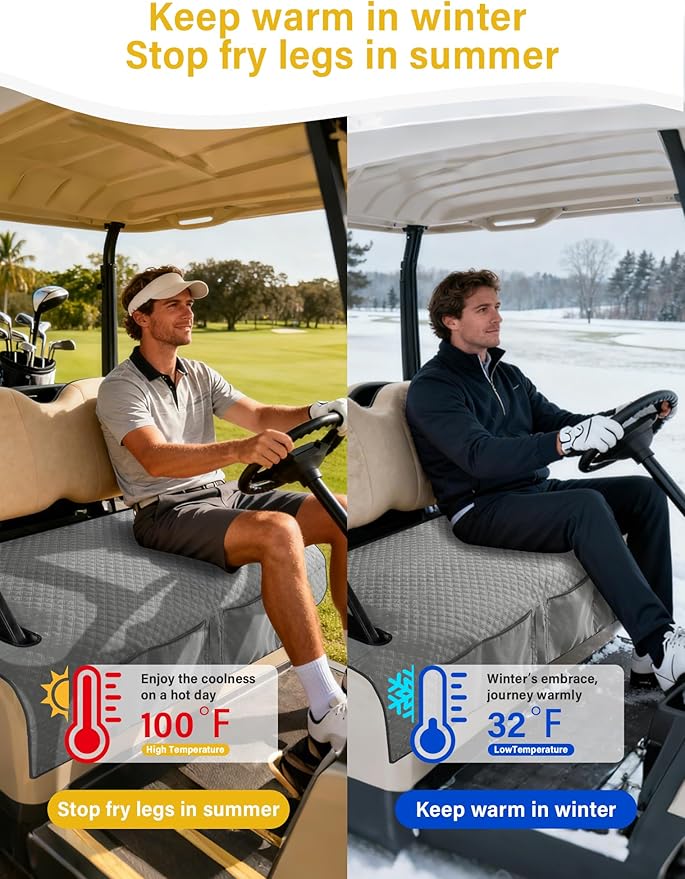 Golf Cart Seat Covers,Golf Cart Seat Towel Blanket with 4 Front Pockets & Nonskid Bottom Fits for EZGO, Yamaha, Club Car and More 2 Person Seats Golf Carts (Charcoal Gray, Yamaha)