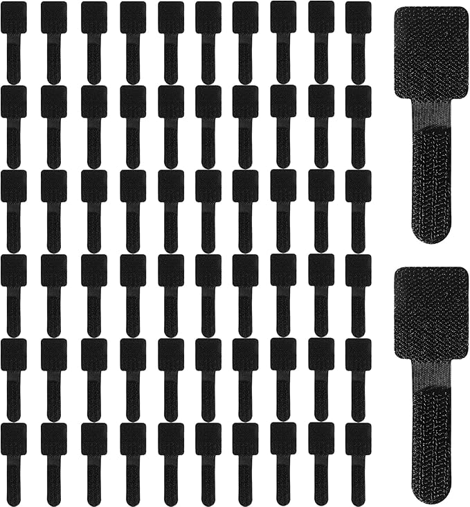 60 Pcs Adjustable Hook and Loop Cable Ties,Self-Adhesive Wire Holder,Under Desk Cord Hider for Office Accessories,Cord Organizer for Home/Office(Black)