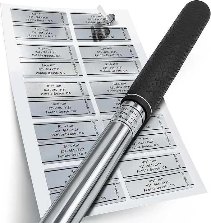 PIN HIGH 20 Personalized Golf Club Labels | Weatherproof, Fade Resistant, Laminated Thermal Transfer Customer ID Labels, Made in The USA, (Free Customization & Shipping), Chrome