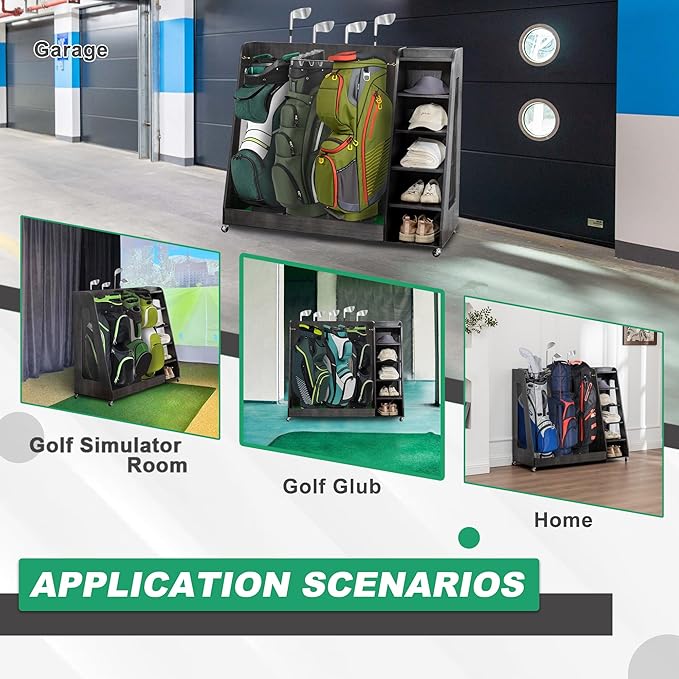 Wooden Golf Bag Organizer and Storage Rack, Accommodate Golf Bags and Golf Clubs/Hockey Sticks, Golf Balls, Inside and Outside The Garage shed Basement
