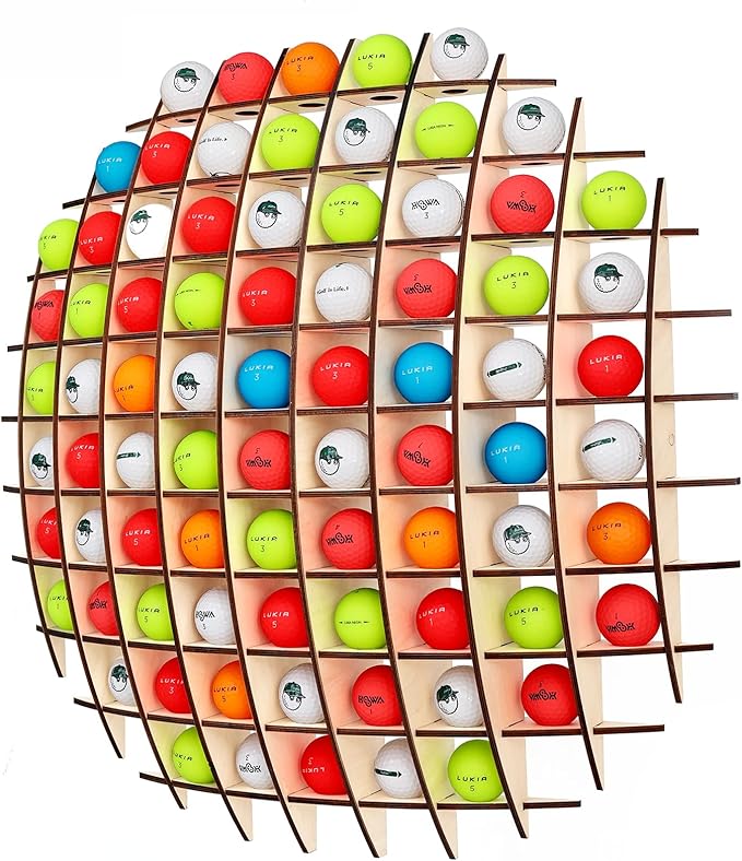 Golf Ball Display Case in the shape of a ball, Golf ball holder will hold up to 78 Golf Balls, Great for Collectors!