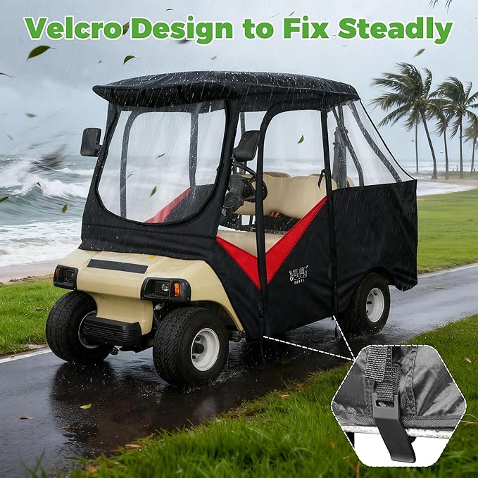 10L0L 4 Passenger Golf Cart Enclosure for Club Car DS Short Roof, 600D Waterproof Golf Cart Rain Cover, Heavy Duty Driving Enclosure, Snowproof Windproof, with Clear PVC Windows & Tail Light Panel