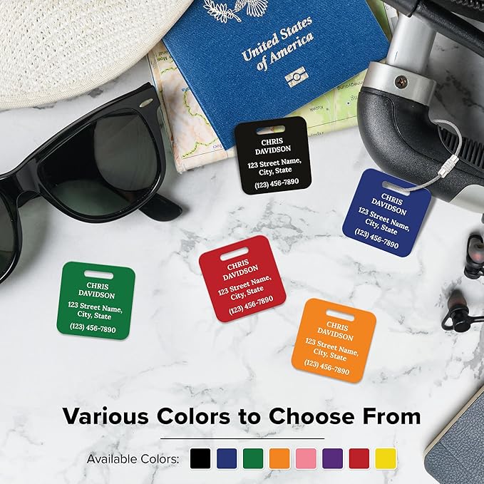 Custom Luggage Tags, Personalized Name Address for Suitcases,Backpack, Handbag, Travel Equipment Tag, 2x2 Inches, Acrylic Heavy Duty Made in The USA by My Sign Center- Purple