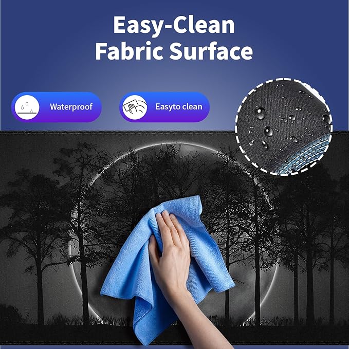 Wknoon. Extra Large Gaming & Office Mouse Pad (31.5" x 11.8") – Silhouetted Trees and a Mystical Moon, Premium XXL Desk Mat with Durable Stitched Edges & Anti-Slip Base & Smooth Fabric Surface