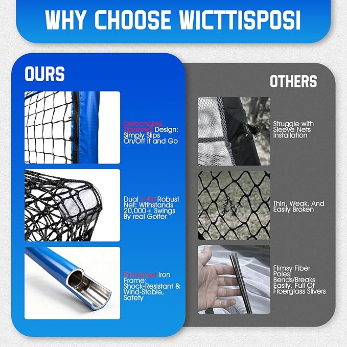 Golf Hitting Net with Extra Striking Net, 10x7ft/7x7ft Heavy Duty Golf Practice Nets for Golfers Backyard Driving Swing, Golf Impact Cage Metal Frame with Storage Bag&Elevated Base, Indoor Outdoor Use