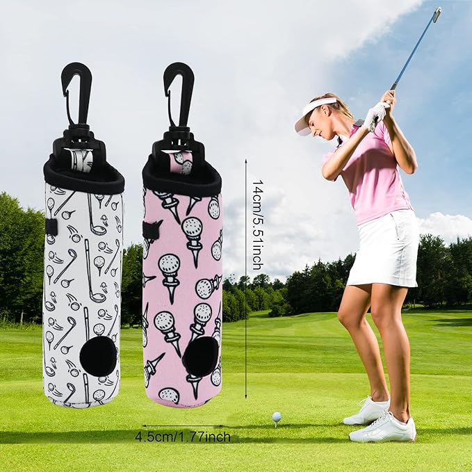 Golf Ball Holder Golf Tee Holder Golf Ball Carry Bag Pouch with Light Weight Hook Keychain Belt Clip Portable Golf Accessories for Ladies Girls 2 Pack