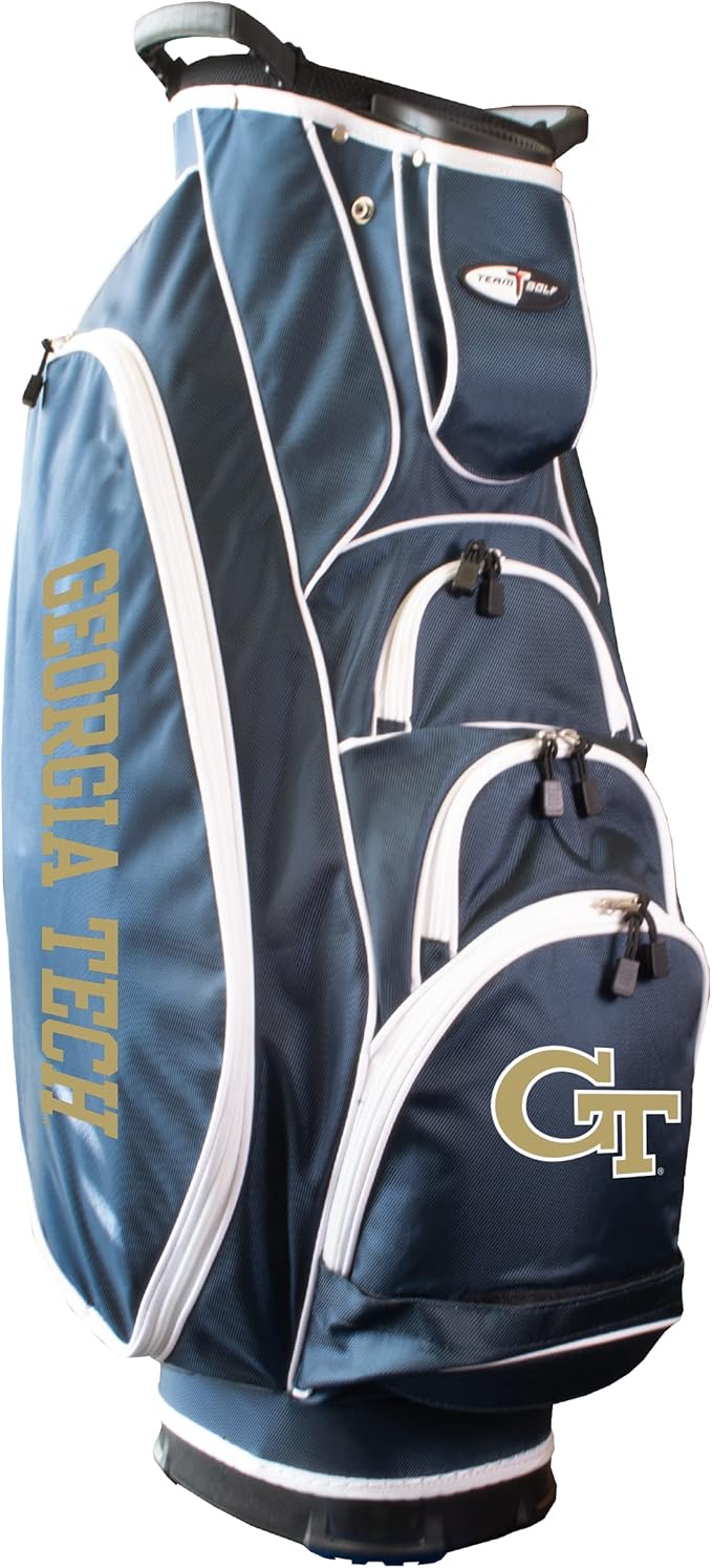 Team Golf NCAA Lightweight, 10-Way Club Divider, Spring Action Stand, Insulated Cooler Pocket, Velcro Glove and Umbrella Holder & Lift Assist Handles