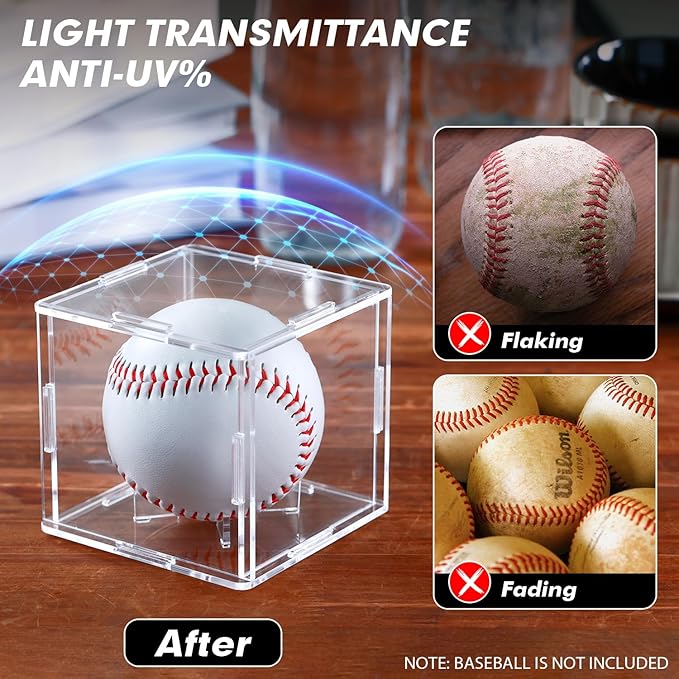 12 Pack Assembled Baseball Display Case, UV-Blocking Acrylic Baseball Holder Display Case, 3.2 Inch Cube Clear Softball Holder Box, Signed Baseballs Protector for Collectibles, Tennis Ball