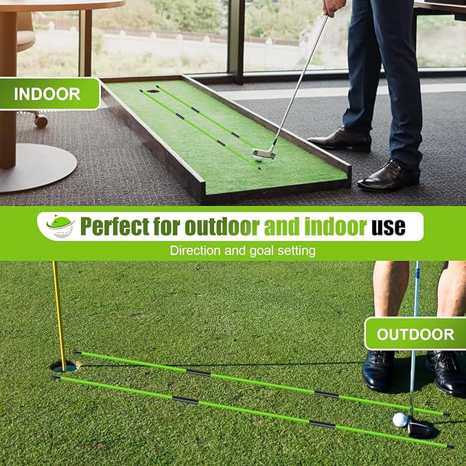 Golf Alignment Sticks 2 Pack, 48″Collapsible Practice Rods for Aiming/Putting, Golf Training Aid for Swing Trainer with Clear Tube Case, Foldable Training Rods with 10 Golf Tees
