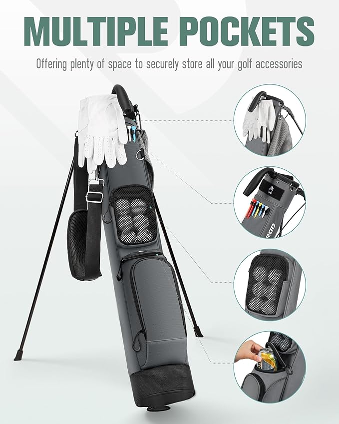 Golf Stand Bag, Lightweight Par 3 Golf Bag Holds Up to 7 Clubs with Two Way Dividers Cooler Pocket Shoulder Strap and Multiple Storage Pockets for Men and Women