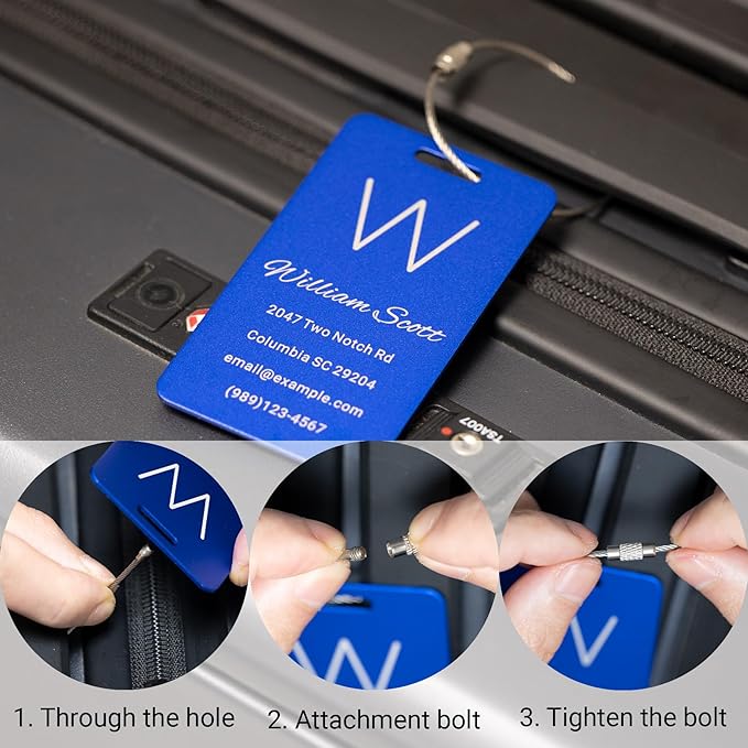 Personalized Luggage Tags for Suitcases Custom Metal Name Tags for Backpacks Bags Travel - Square (Purple)