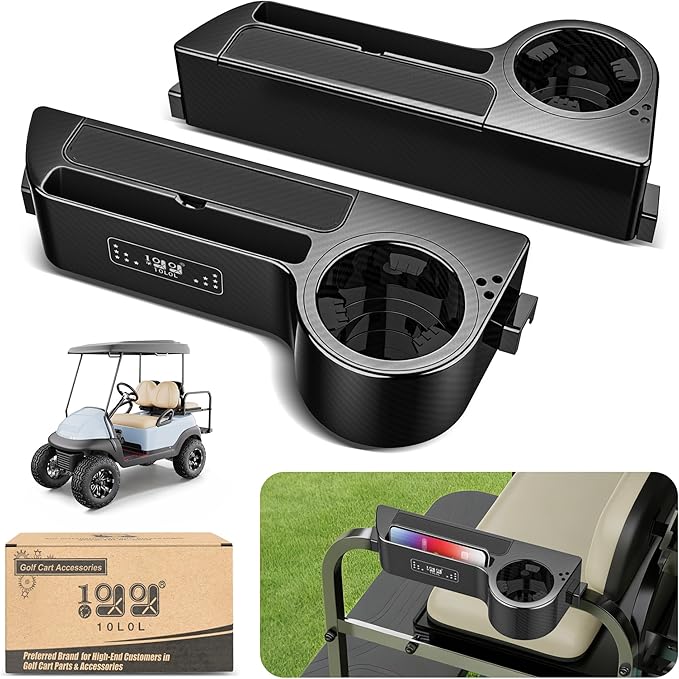 10L0L Golf Cart Armrest with Cup Holder - Rear Seat Arm Rests Fit for Yamaha/EZGO/Club Car/(1"-1.25" Square Tube), No Drilling Required, Built-in Phone Holder, Heavy Duty ABS Material