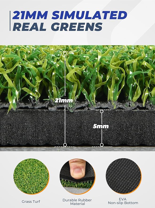 Golf Hitting Mat 5×4ft, Thickened 21/31mm Golf Practice Mat for Indoor Outdoor, Top-Notch Artificial Turf Driving Matt with 9 PU Balls+3 Rubber Tee+7 Tee