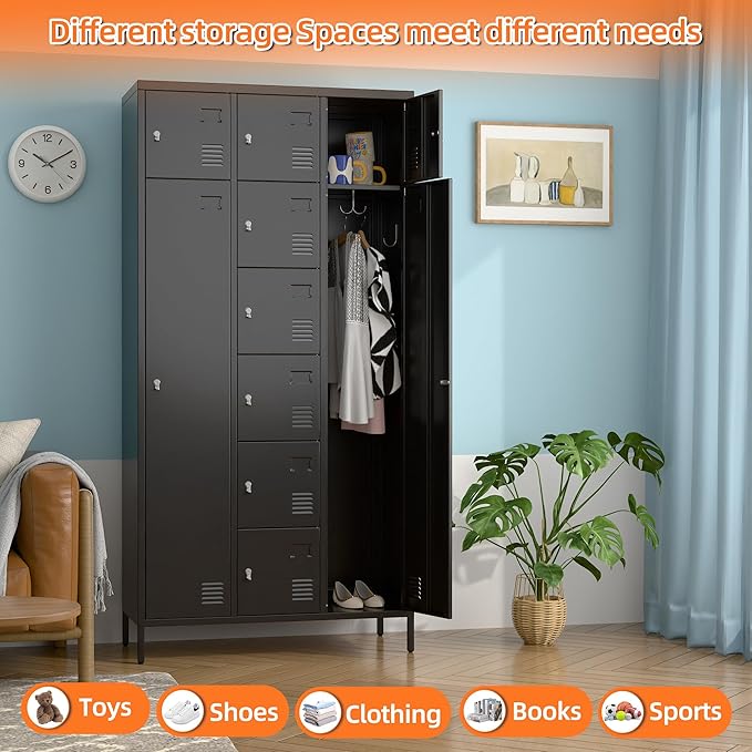 METAN Metal Locker for School Office Gym Bedroom, 10 Doors Steel Storage Locker Cabinet for Employees, Industrial Storage Locker, Assembly Required (Black)
