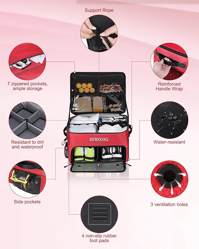 Golf Trunk Organizer, Waterproof Car Golf Locker with Separate Ventilated Compartment for 2 Pair Shoes, Golf Storage for Balls, Tees, Cap, Clothes, Gloves, Accessories, Gifts for Men, Women