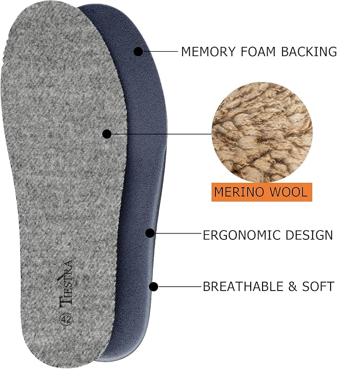 Thick Merino Wool Insoles for Men Fur Fleece Shoes Inserts Memory Foam Cushion Comfort Warm Sheepskin Insoles for Winter Snow Boots Slippers Grey 45EU,US12