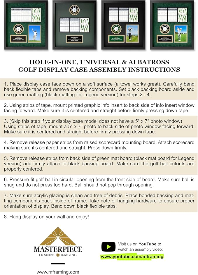 Hole-in-One Golf Display Case Frame, 3 or 4 Components for Ball, Scorecard, Photo & Printed Graphic Info Insert (Elite, 4 Components)