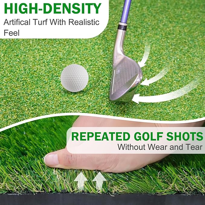 MONOJOY Golf Hitting Mat 5x4ft, Thick 31mm Artificial Turf Practice Mat with 6 Tees, Durable EVA Backing for Indoor | Outdoor Driving, Chipping & Swing Training