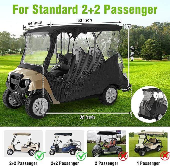 Golf Cart Enclosure for Club Car DS Precedent | 4-Passenger Waterproof Cover with Extended Roof & Roll-Up Windshield