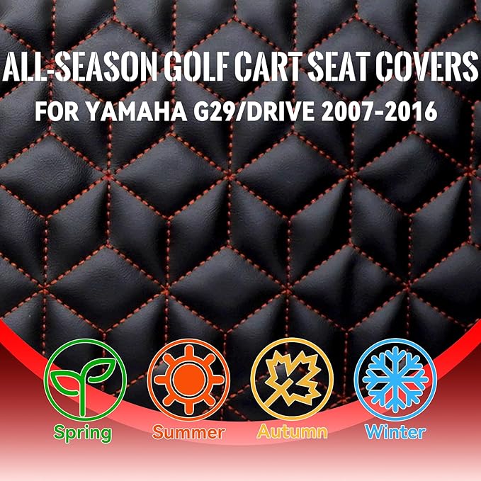 Golf Cart Seat Covers Front for Yamaha G29/Drive/Drive 2 2007+ Standard Seat Cushion, EZGO Vinyl Leather Seat Cover Set Replacement Accessories, No Staples, Black(4 PCS)