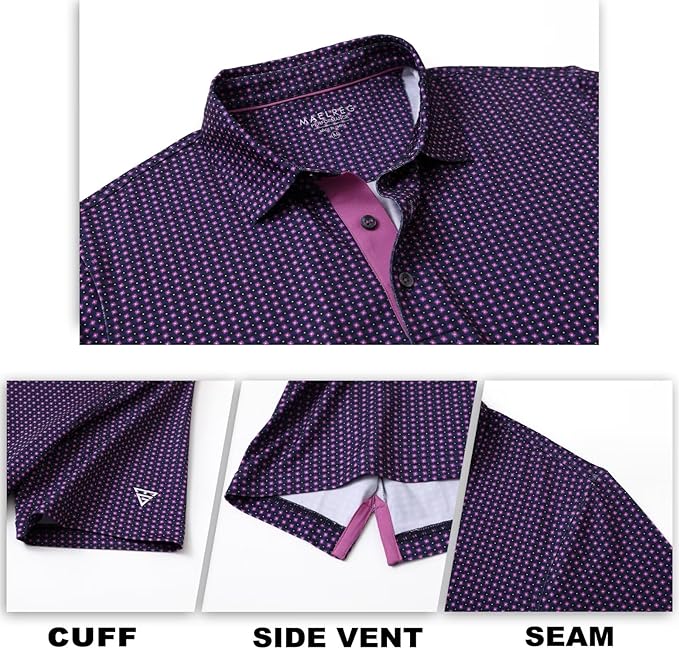 M MAELREG Mens Golf Shirt Short Sleeve Dry Fit Print Moisture Wicking Performance Patterns Collared Polo Shirt