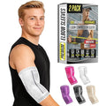 BLITZU Elbow Compression Sleeve for Tendonitis 2 Pack, Tennis Elbow Brace Support for Men and Women Golfers Elbow Pain Relief, Arthritis, Bursitis, Arm Brace for Workout, Weightlifting White S
