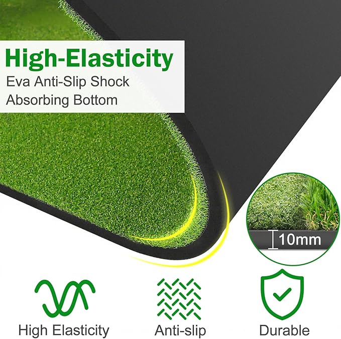 MONOJOY Golf Hitting Mat 5x4ft, Thick 31mm Artificial Turf Practice Mat with 6 Tees, Durable EVA Backing for Indoor | Outdoor Driving, Chipping & Swing Training