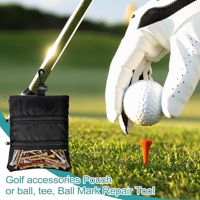 Golf Tee Bag Pouch Multi Pocket Zipper Golf Tee Holder Bag Accessories Organizer for Men and Women
