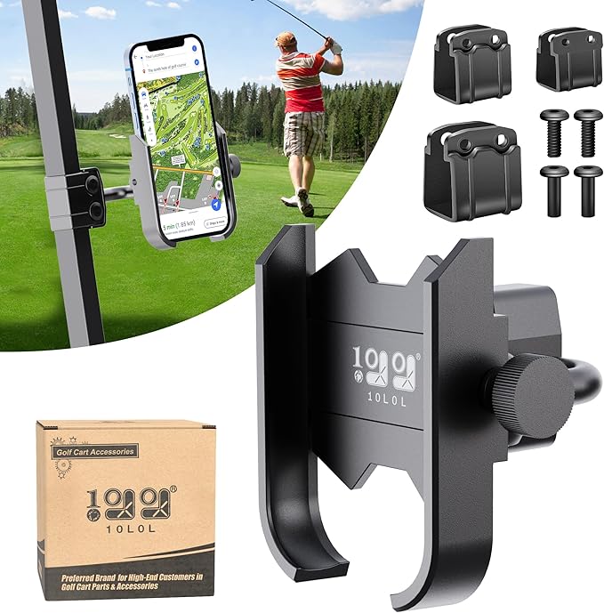 Phone Mount for Yamaha, EZGO, Club Car, 360-Degree Rotatable Universal Golf Cart Phone Holder Compatible with Most Smartphones - No Drilling