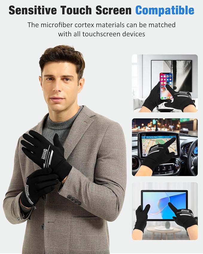 Aegend Lightweight Winter Gloves for Men Women, Warm Running Gloves Touchscreen Thermal Glove Liners for Cold Weather Driving, Cycling & Hiking, Non-Slip, Elastic Cuff, Stretchy, Durable