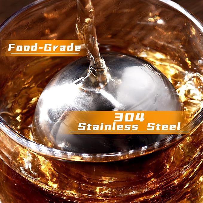 Whiskey Balls Reusable 55mm, Bourbon Gifts for Men Stocking Stuffers, Whiskey Ice Stones with Tongs, for Dad Who Has Everything, Anniversary Birthday Gifts for Boyfriend Grandpa Him Husband from Wife