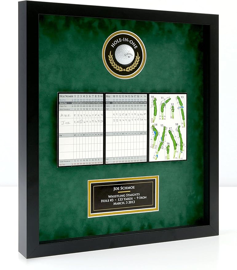Hole-in-One Golf Display Case Frame, 3 or 4 Components for Ball, Scorecard, Photo & Printed Graphic Info Insert (Elite, 3 Components)
