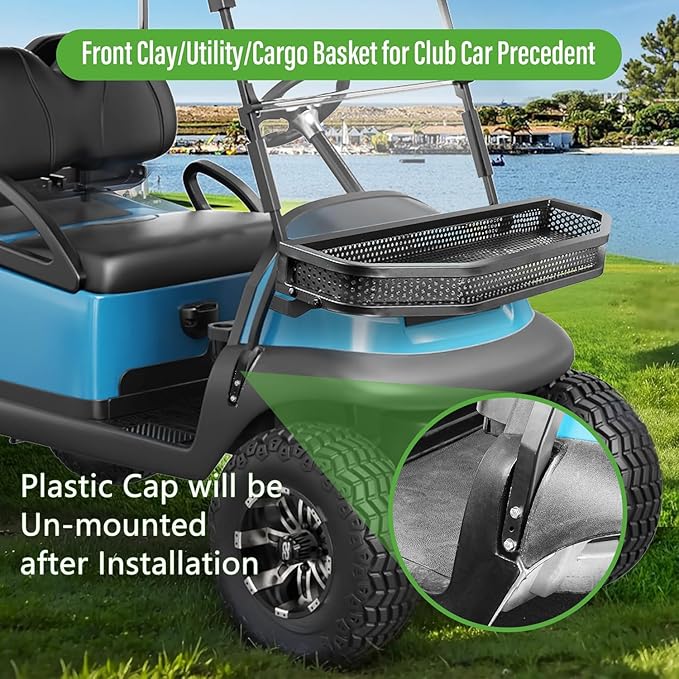 Club Car DS/Precedent Front Cargo Basket Clay Outer Utility with Mounting Brakets for Gas & Electric Golf Carts, Heavy-Duty Steel Drop Mesh Storage Rack