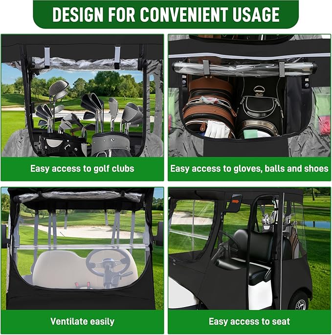 Golf Cart Deluxe Driving Enclosure 2 Passenger Fits Club Car Precedent 2004-Up, Tempo & Onward 2017-Up, Fits Short Roof 42.6" W and 59.9" L, Clear Window with Door Zippers 600D Rain Cover
