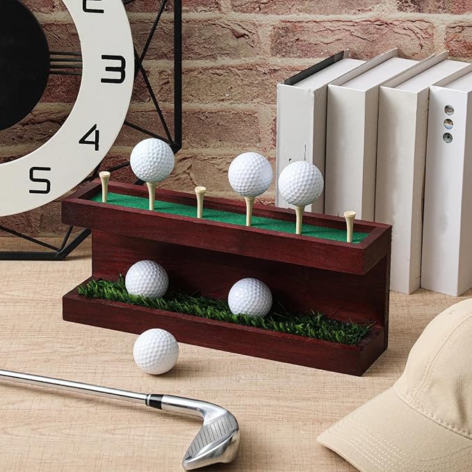 Menkxi Rustic Wood Golf Ball Holder 12.5 x 3 Inch Wall Mounted Vintage Display Stand Floating Shelf with Golf Tees for Christmas Storage Party Decor Supplies