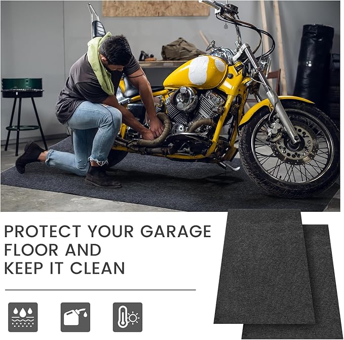 Tinideya 2 Pcs 32 x 60 Inch 3mm Thick Oil Spill Mat for Motorcycle Small Car Golf Cart, Reusable Garage Floor Mat Under Car, Rubber Backing Protect Floor from Oil Drips, Spills, Splashes and Stains