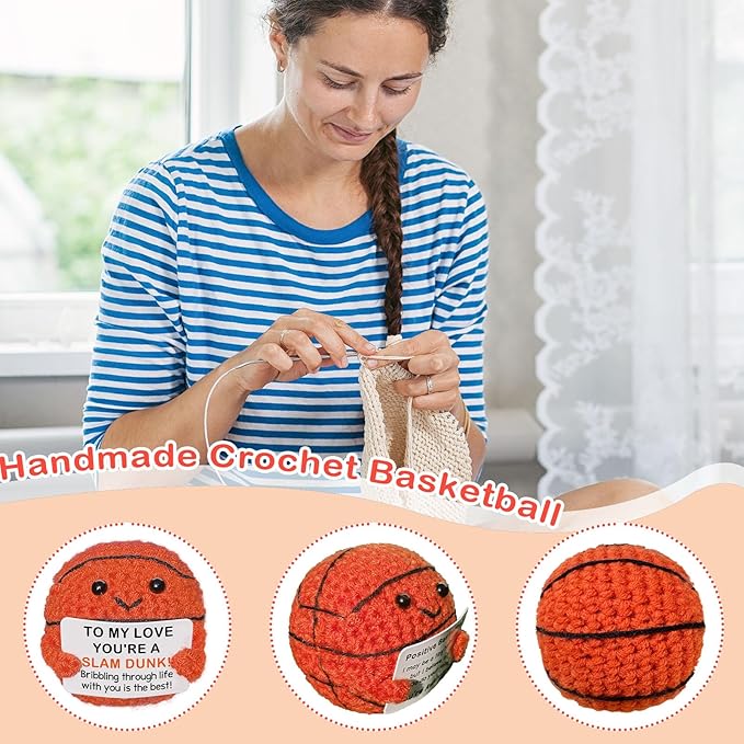 Handmade Crochet Basketball,Romantic Gift for Him or Her, Birthday Wedding Anniversary Present for Boyfriend Girlfriend Husband Wife, I Love You Love Gift for Couples Men Women