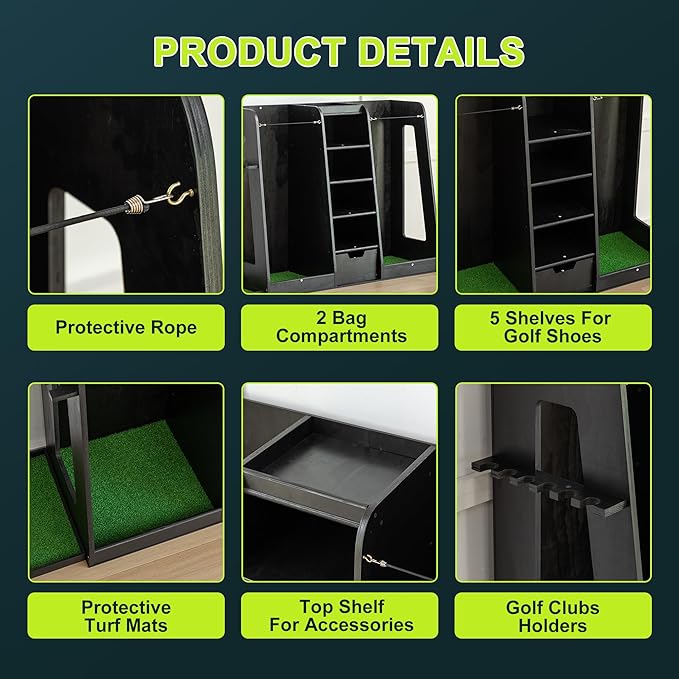 Wooden Golf Bag Organizer for Garage with Drawers, 2 Golf Bag Holder with Club Holders On Side for Car Garage Club Shed Basement, Gray