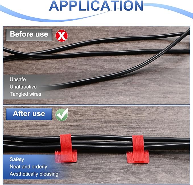 100-Pack Hook and Loop Cable Ties, 3.5 x 1.1 Inch Adjustable Self-Adhesive Cord Organizer for Desk/Home/Wall/Office Essentials, Cable Management Under Desk [Red]