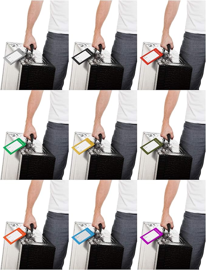 Luggage Tags Business Card Holder - 6 Pack Scarlet Metal Tags for Suitcases, Backpacks, and Carry-Ons