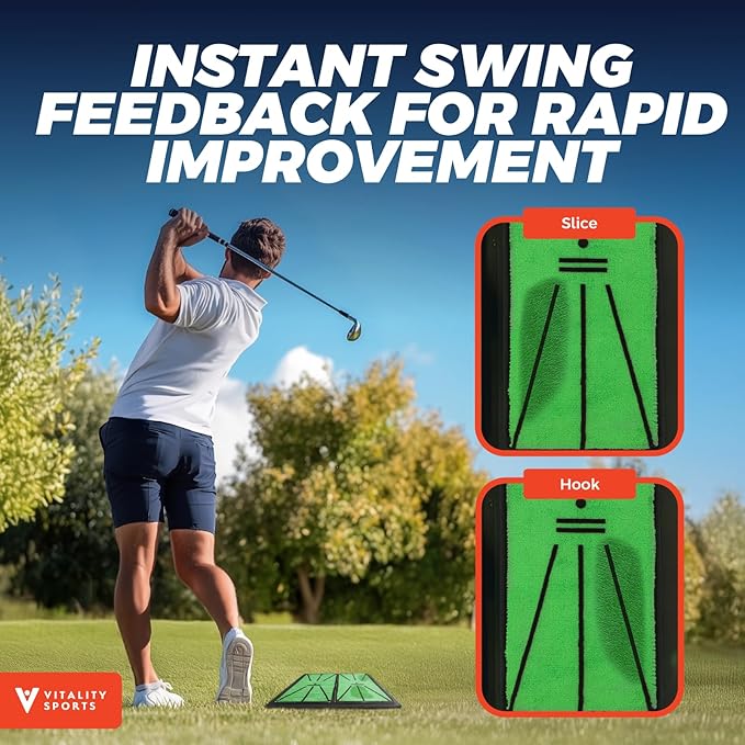 Golf Hitting Mat, 4 PCS Dual Turf Golf Practice Mat for Indoor Outdoor Swing Path Feedback, Driving, Chipping, Putting, Durable Artificial Grass Golf Mats for Men Women, 20"x16" Training Aid with Tees